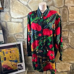 Vintage Kathryn Dene Floral Button-Up Shirt Dress | 100% Rayon